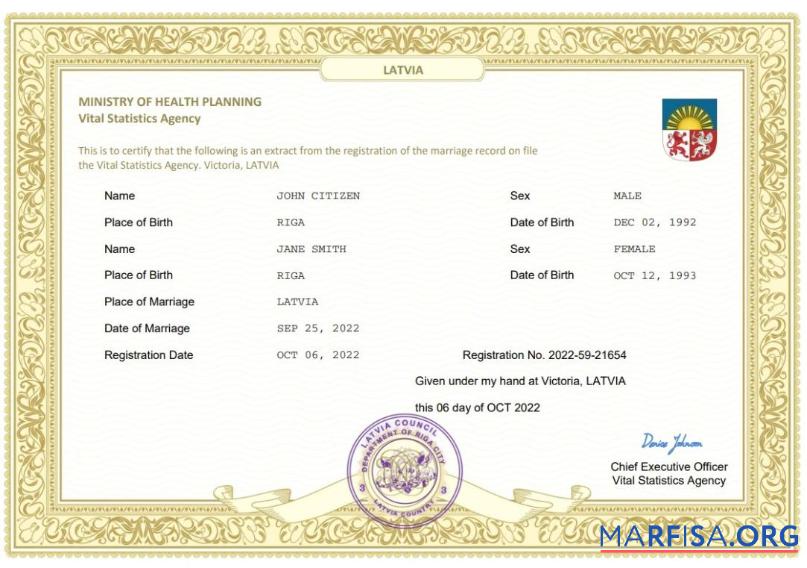 Blank Latvia marriage certificate Word and PDF template